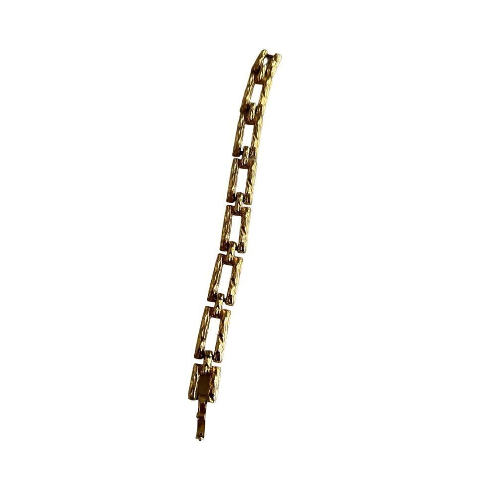 Monet Bracelet Gold Textured Link Vintage Brutalist Hammered Rectangular Design